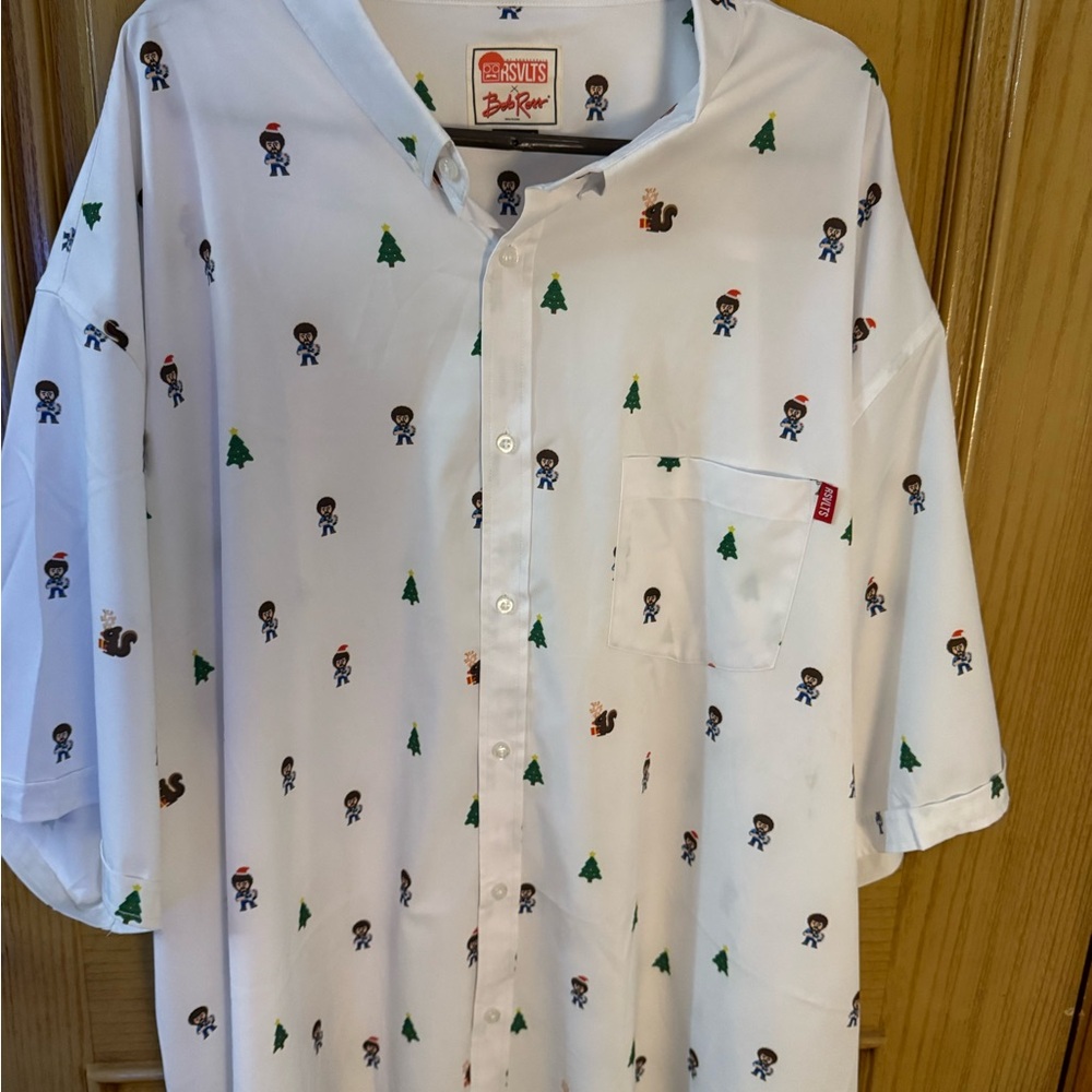 RSVLTS Bob Ross Christmas Shirt - White with Multicolor Accents - Picture 5 of 7